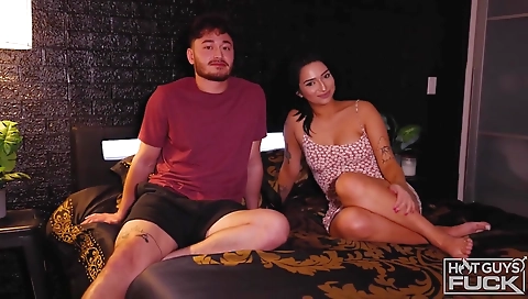 Sexy chick fucks her boyfriend with a dildo